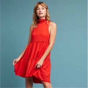 ELLIATT x ANTHROPOLOGIE Red Ruffled Turtleneck Swing Dress